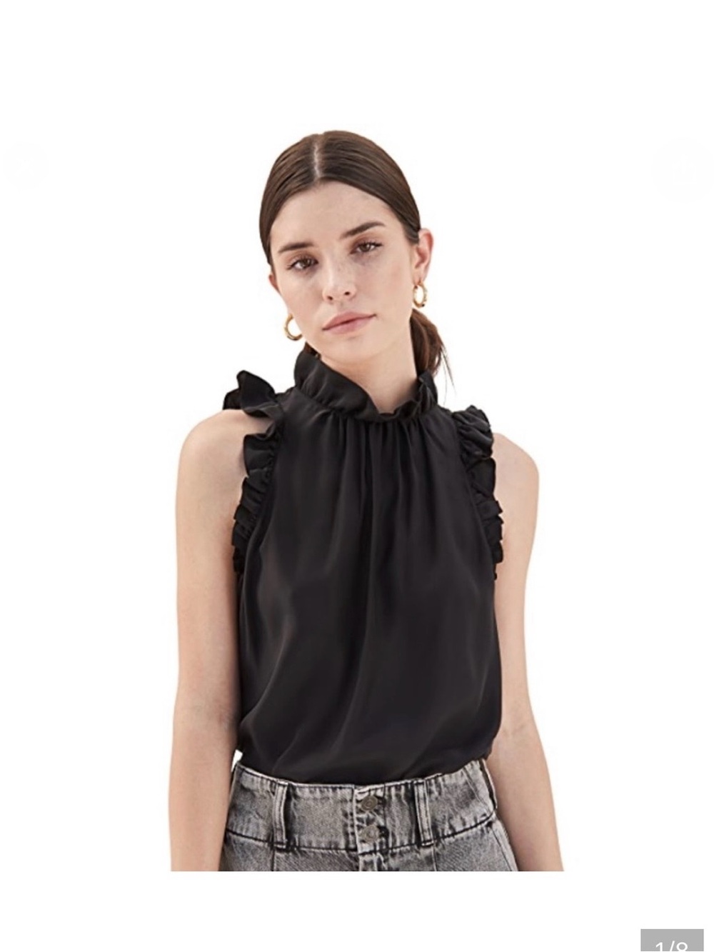 Frame Denim Black Ruffle Mock-Neck Camisole